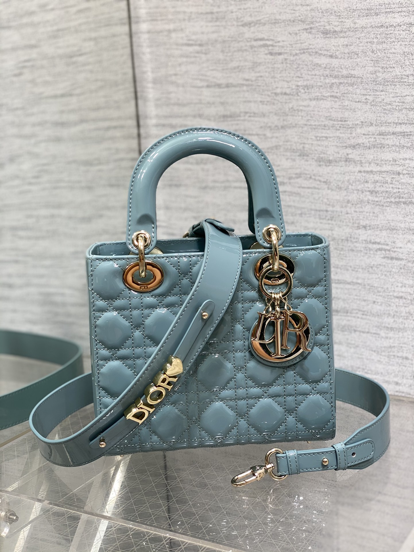 Small Lady Dior Bag Sky Blue Patent Cannage Calfskin